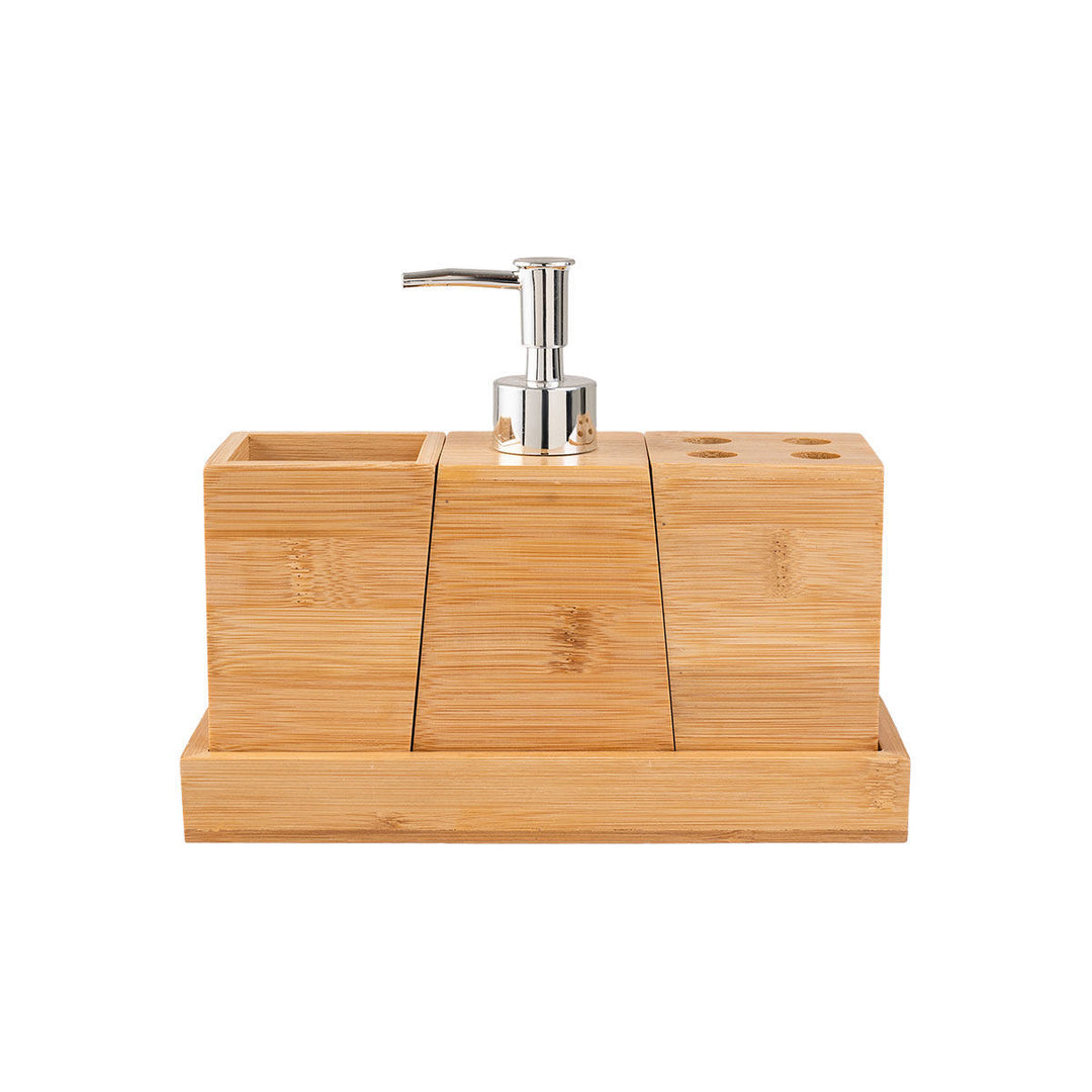 Estia Αξεσουάρ Μπάνιου Σετ 3τμχ Με Δίσκο Ξύλινο Bamboo Essentials