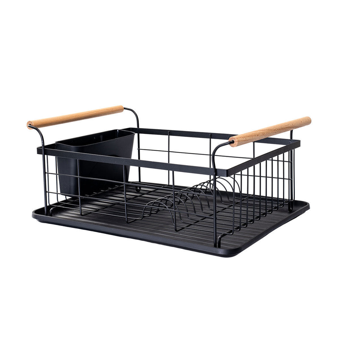 Πλάγια προοπτική όψη της πιατοθήκης Bamboo Essentials, που αναδεικνύει τον μεταλλικό σκελετό, τις εργονομικές λαβές από φυσικό ξύλο και τις υποδοχές για τα πιάτα