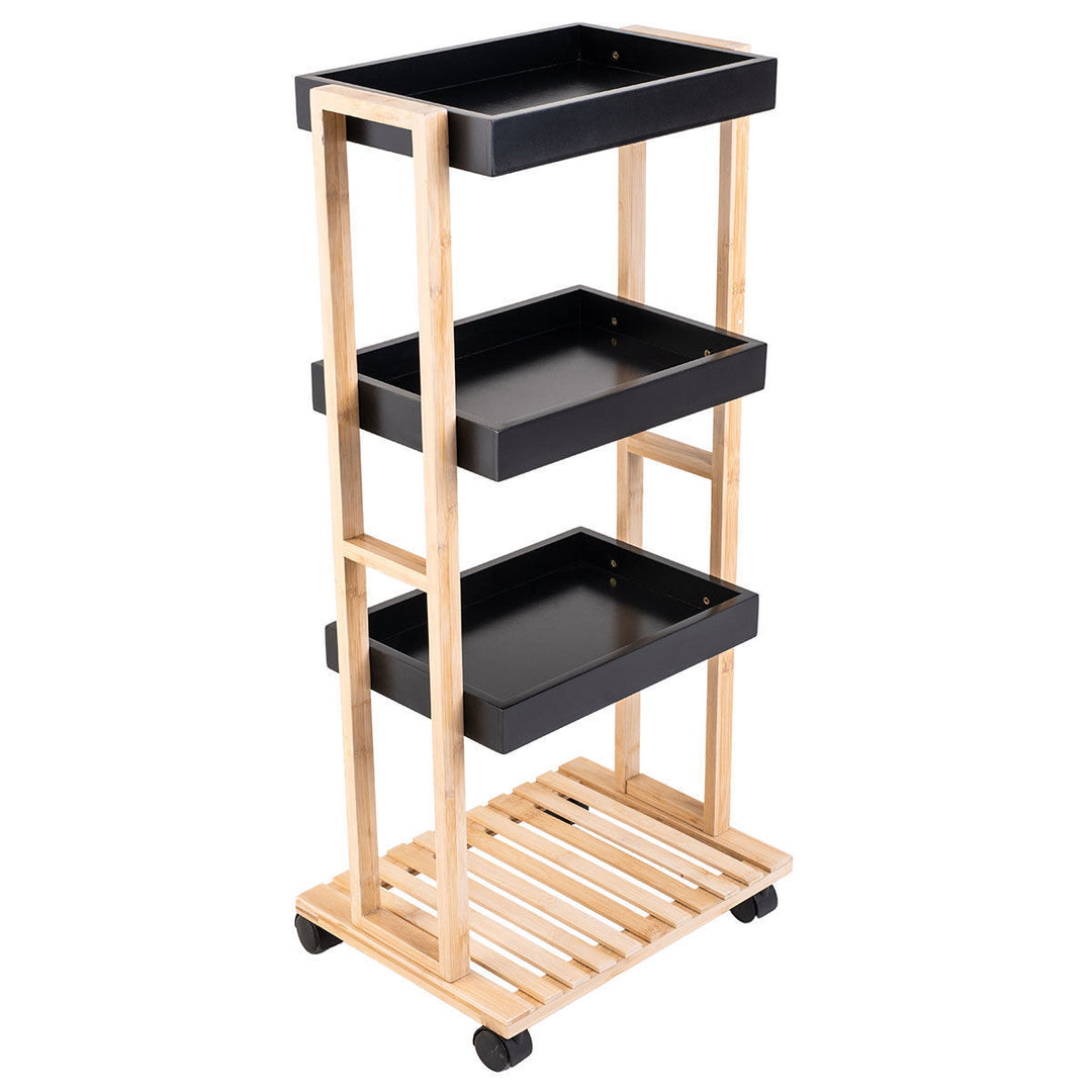 Τρόλεϊ Αποθήκευσης Μαύρο Bamboo Essentials 4 Επιπέδων 40X30X88cm Estia