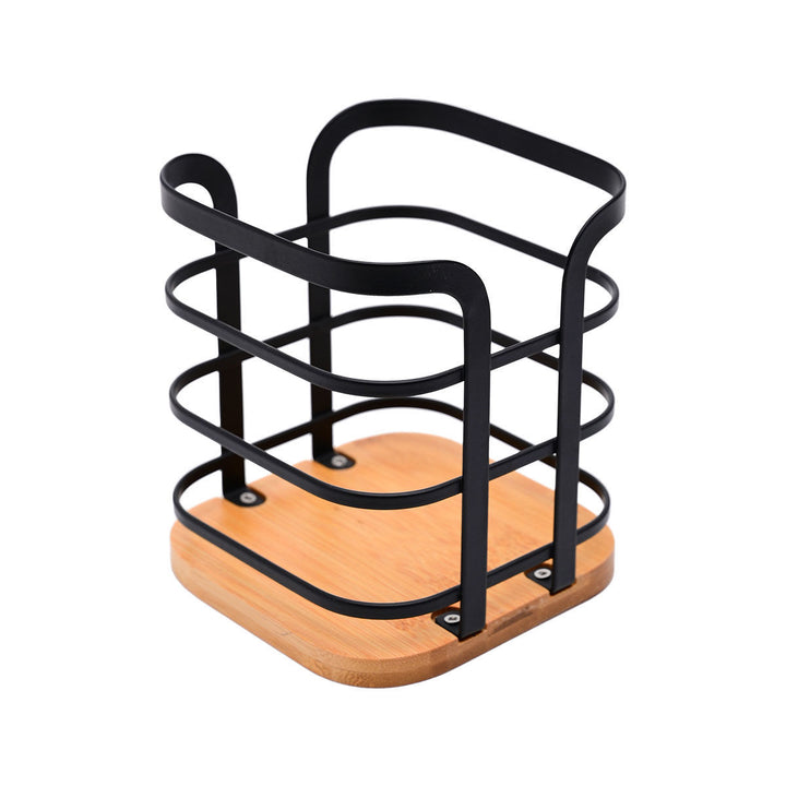 Μεταλλική θήκη για κουτάλες Bamboo Essentials Estia σε μαύρο χρώμα, με ξύλινη βάση από bamboo.