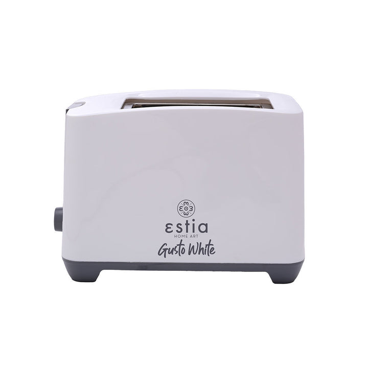 Λευκή φρυγανιέρα Estia Gusto White δύο θέσεων με μοντέρνο σχεδιασμό και γυαλιστερό φινίρισμα σε λευκό φόντο.