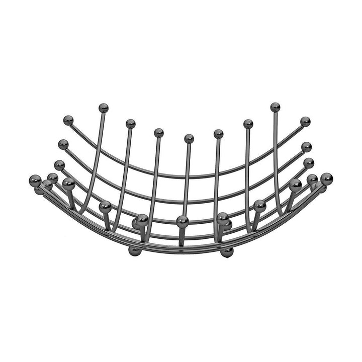 Φρουτιέρα Nickel Elegant Estia με ανοιχτή μεταλλική πλέξη και σφαιρικές λεπτομέρειες, τοποθετημένη άδεια σε λευκό φόντο.