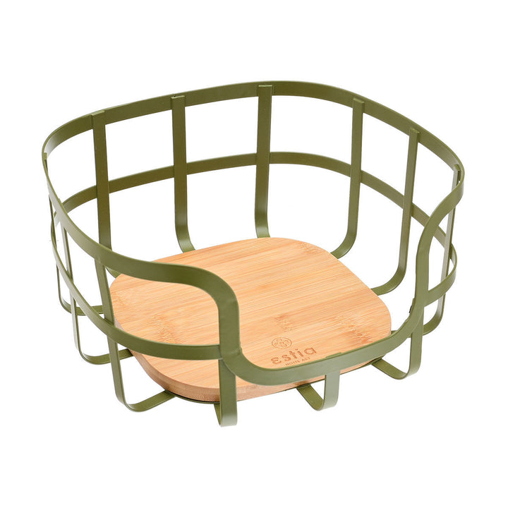 Φρουτιέρα Estia Bamboo Essentials με λαδί μεταλλική δομή και στρογγυλεμένη βάση από φυσικό bamboo.