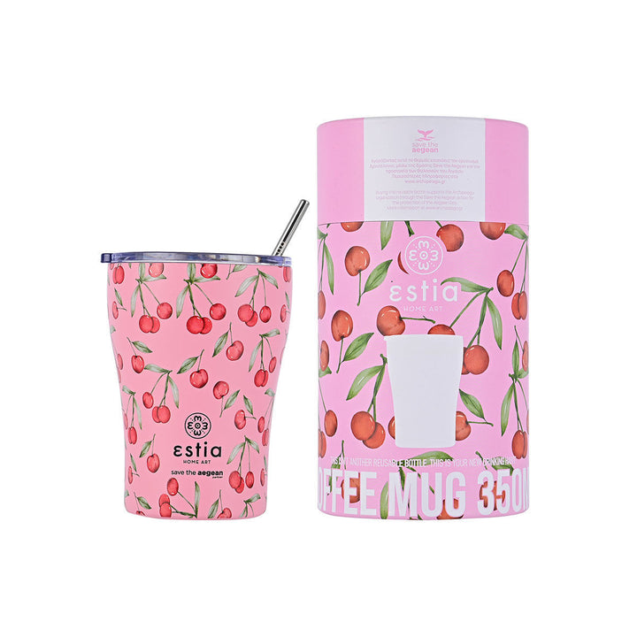 Estia Ποτήρι Θερμός  Save The Aegean 350ml Ροζ Με Κεράσια Cherry Rose Coffee Mug