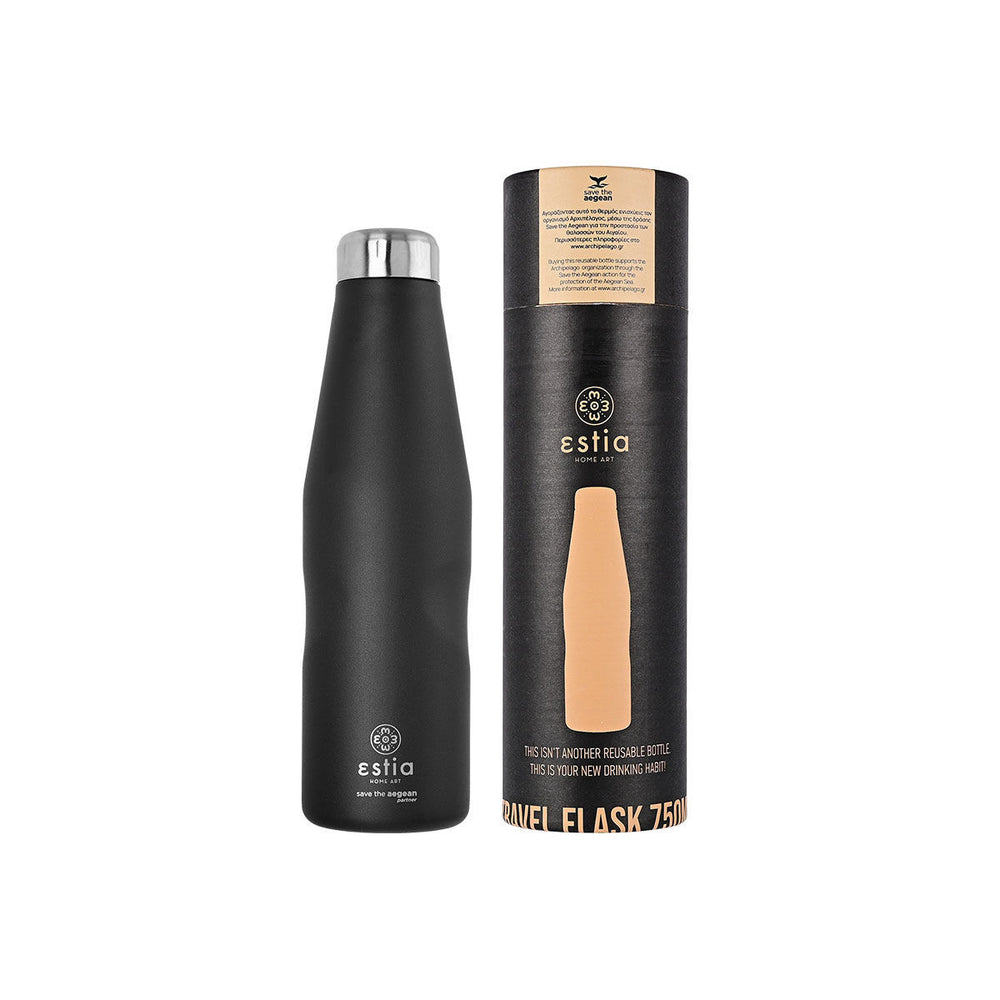 Estia Μπουκάλι Θερμός Save The Aegean Μαύρο Midnight Black Travel Flask