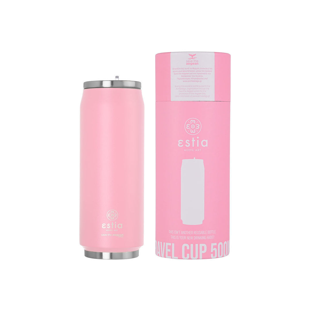 Estia Ποτήρι Θερμός Με Καλαμάκι Save The Aegean Ροζ Blossom Rose Travel Cup