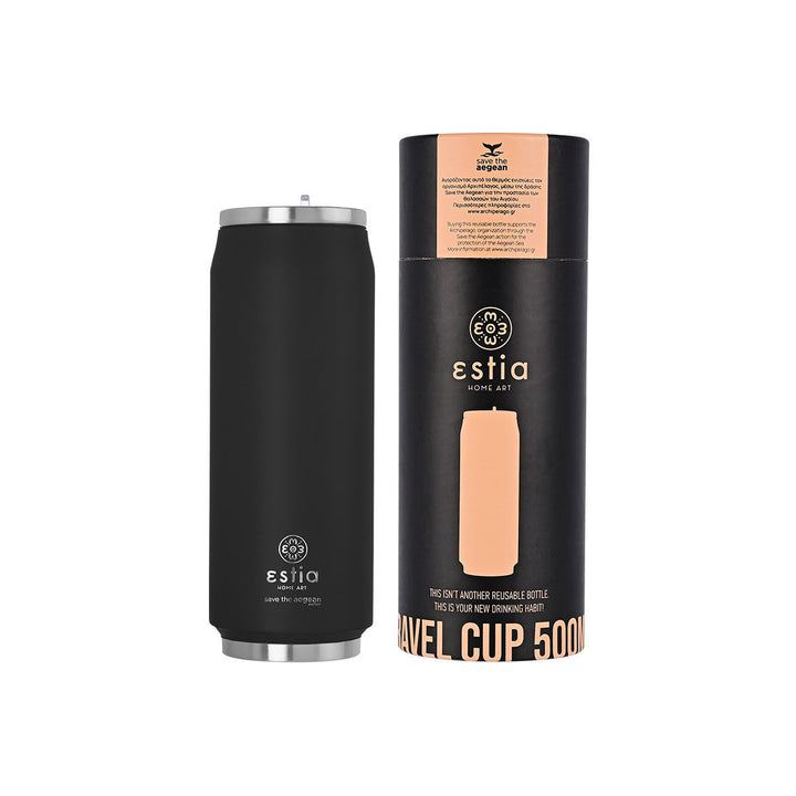 Estia Ποτήρι Θερμός Με Καλαμάκι Save The Aegean 500ml Μαύρο Midnight Black Travel Cup