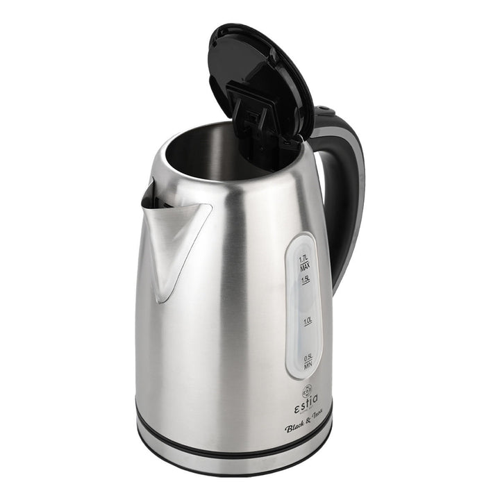 Βραστήρας Estia Black & Inox με ανοιχτό καπάκι, αποκαλύπτοντας το εσωτερικό και το στόμιο για εύκολη πλήρωση.