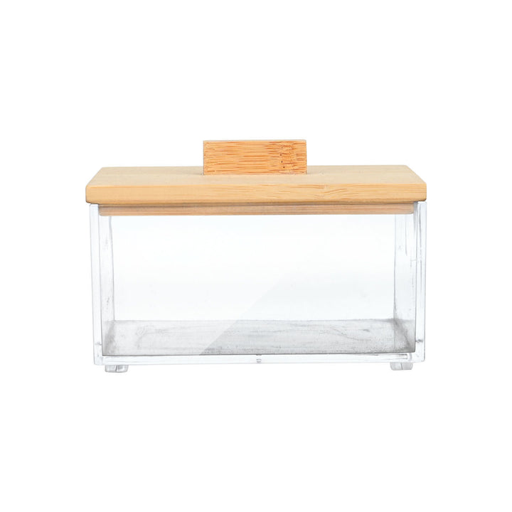 Κουτί οργάνωσης Bamboo Essentials Estia με διαφανές σώμα και ξύλινο καπάκι.