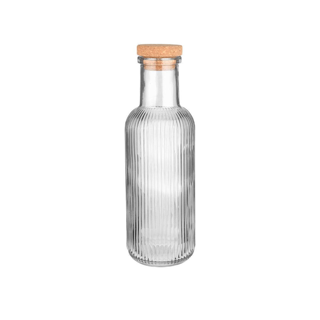 Μπουκάλι Γυάλινο Ανάγλυφο 1000ml με Φελλό Γκρι Estia