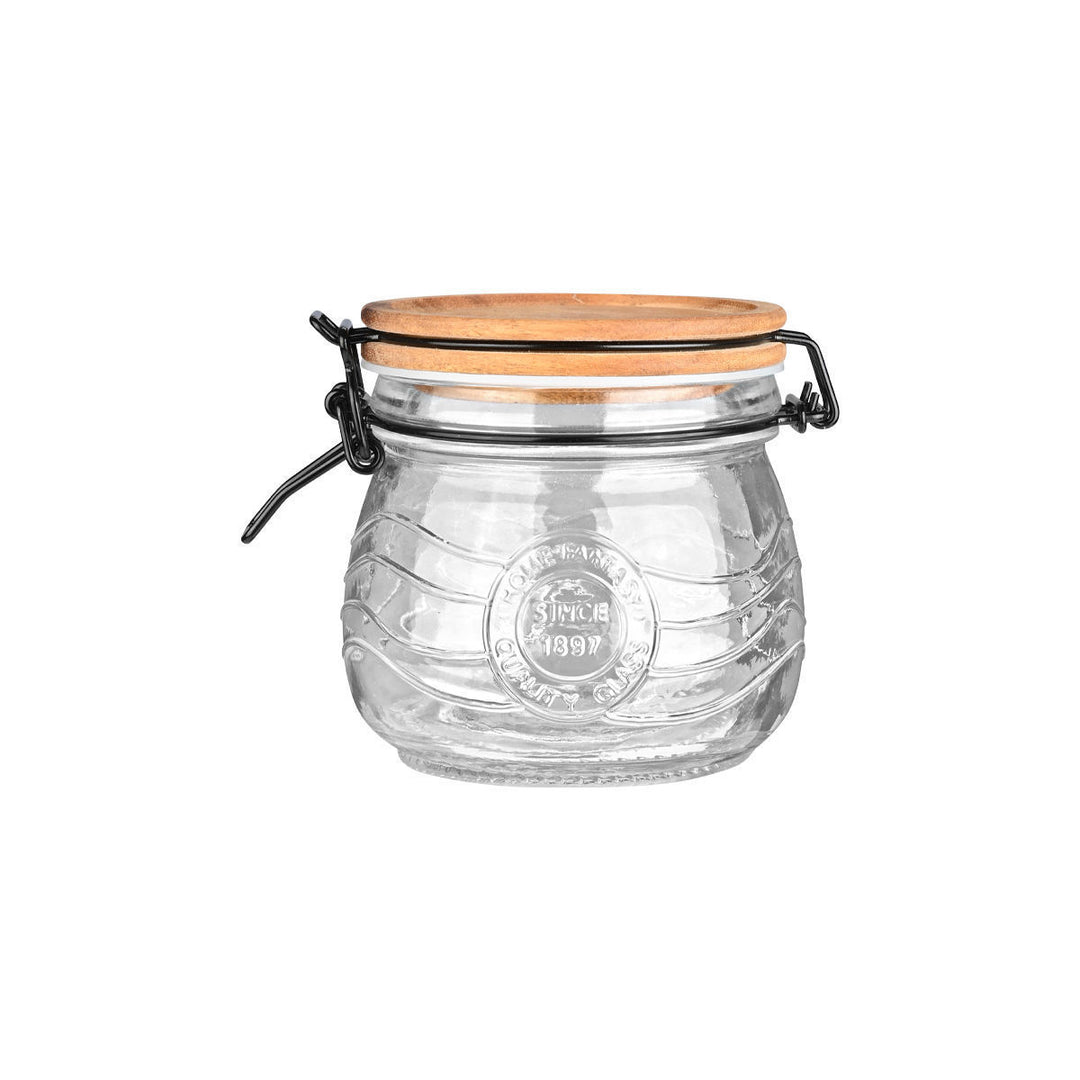 Δοχείο Αποθήκευσης Γυάλινο 500ml Με Κλιπ Ξύλινο Καπάκι Allure Estia