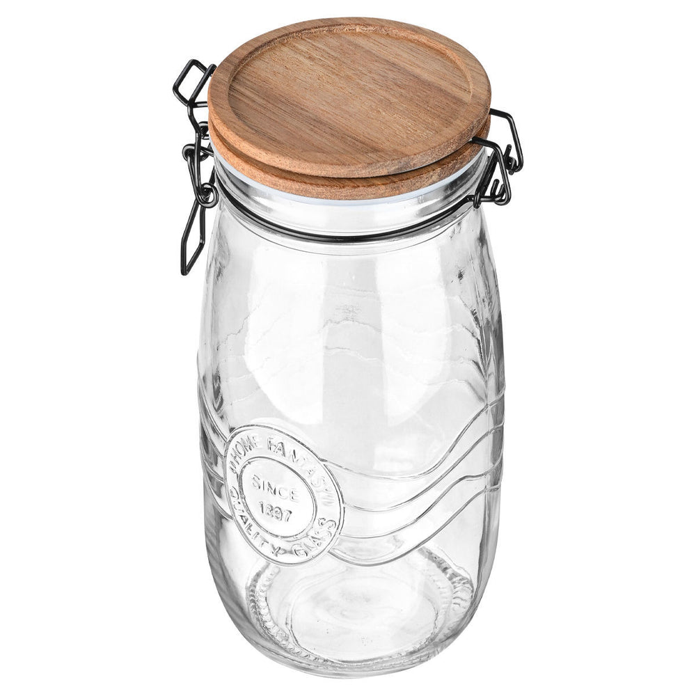 Δοχείο Αποθήκευσης Γυάλινο 2000ml Με Κλιπ Ξύλινο Καπάκι Allure Estia