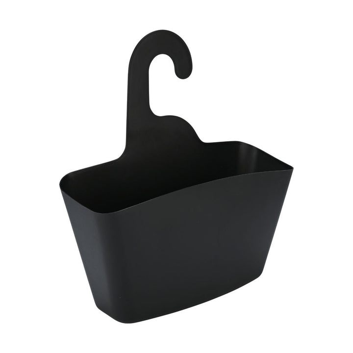 Μαύρη κρεμαστή θήκη οργάνωσης μπάνιου Estia με ενσωματωμένο γάντζο για πόρτα ή ντουζιέρα.
