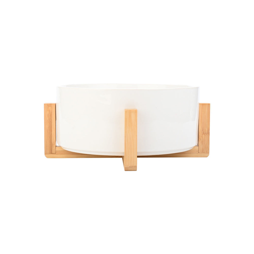 Σαλατιέρα Λευκή Με Ξύλινη Βάση 27cm Bamboo Essentials Estia