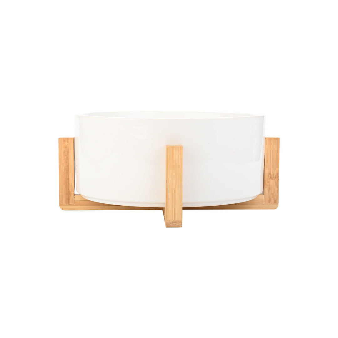 Σαλατιέρα Bamboo Essentials Estia σε λευκή απόχρωση με σταθερή ξύλινη βάση από bamboo.