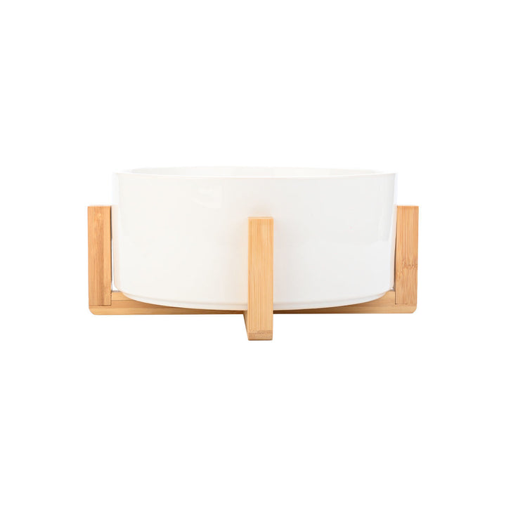Σαλατιέρα Bamboo Essentials Estia σε λευκή απόχρωση με σταθερή ξύλινη βάση από bamboo.