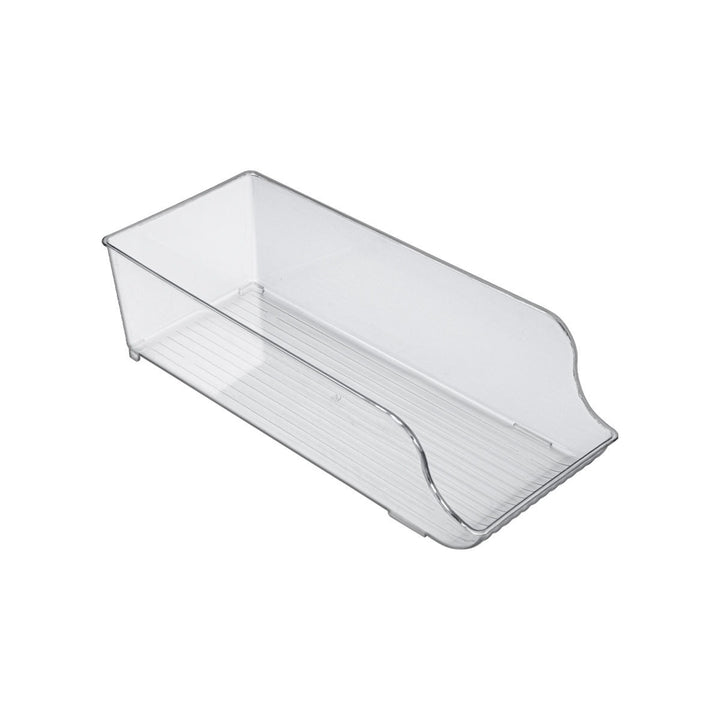 Διάφανο κουτί οργάνωσης ψυγείου Estia 14x34cm για αναψυκτικά σε πλάγια λήψη με καθαρό φόντο.