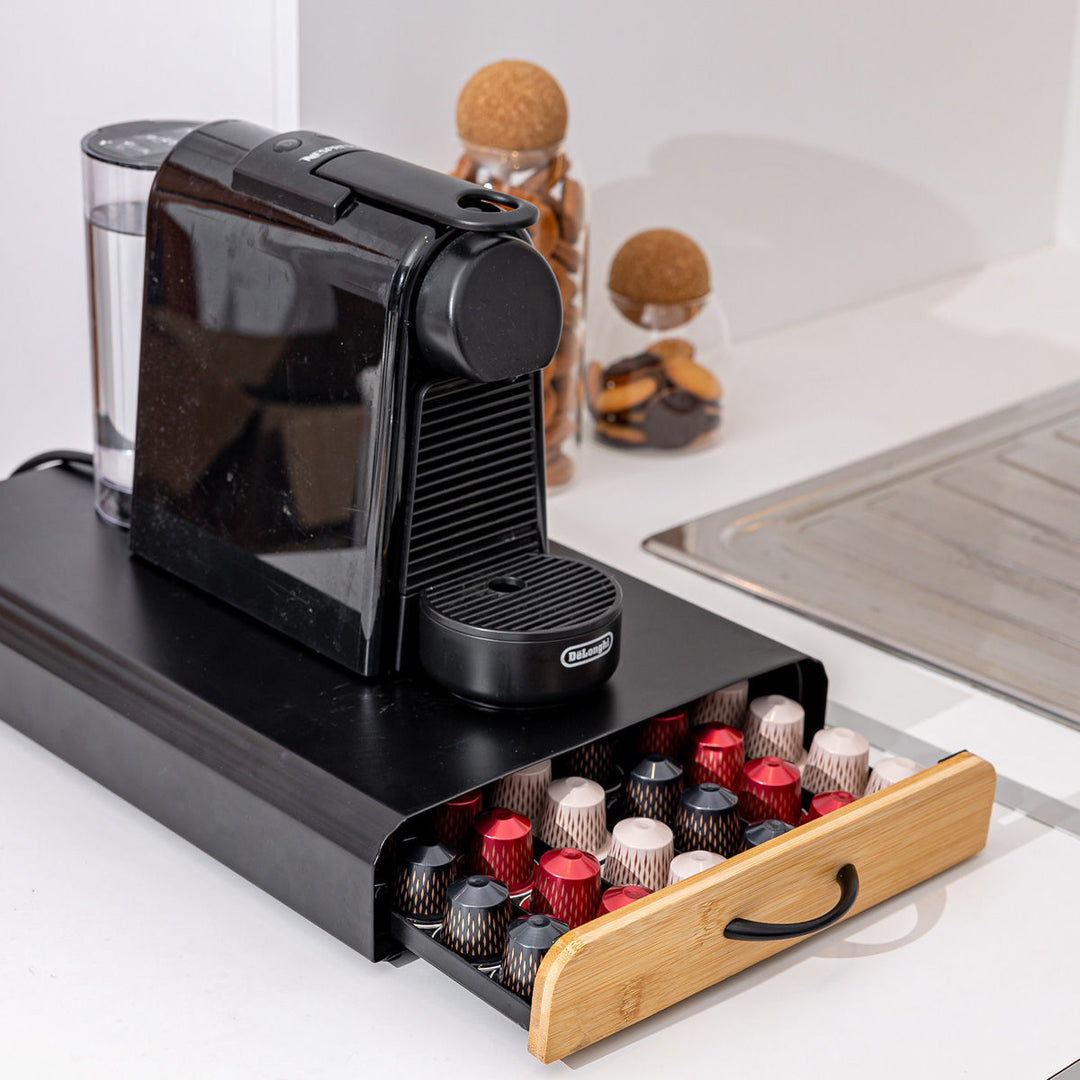 Θήκη Για Κάψουλες Espresso Συρταρωτή Μεταλλική Μαύρη 60 Θέσεων Bamboo Essentials Estia