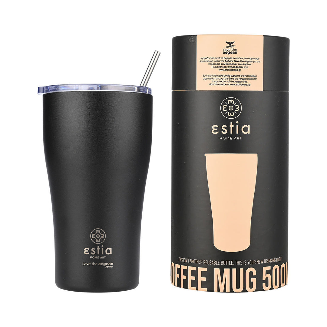 Estia Ποτήρι Θερμός Save The Aegean Μαύρο Midnight Black Coffee Mug