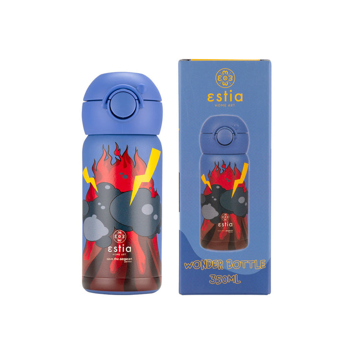 Estia Θερμός Παιδικό Με Καλαμάκι 350ml Μπλε Σκούρο Με Σχέδιο Κεραυνός Lava Splash