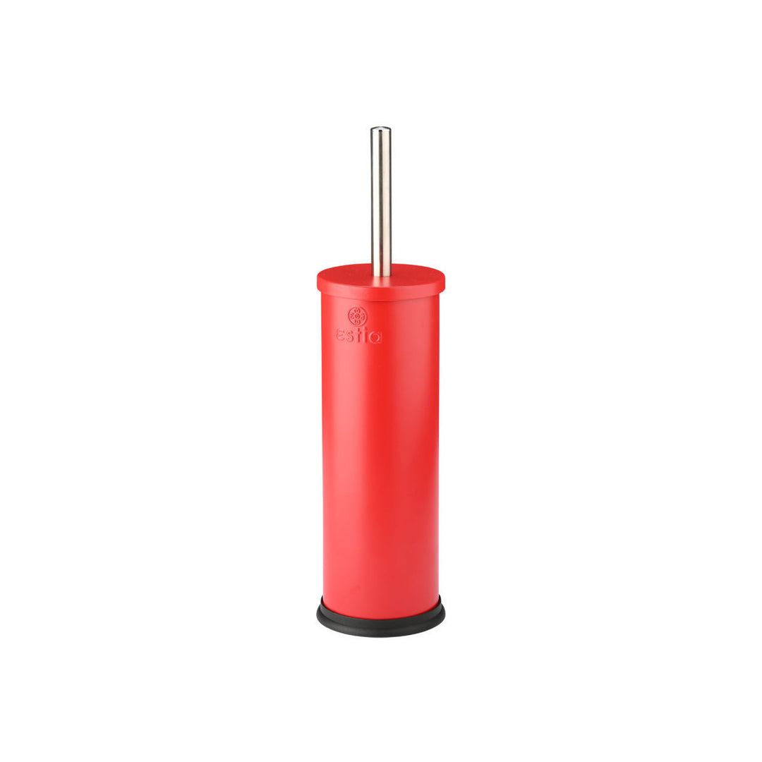 Κόκκινο πιγκάλ μπάνιου Estia σε λευκό φόντο, κυλινδρικό σώμα με μεταλλική λαβή και μαύρη κυκλική βάση.