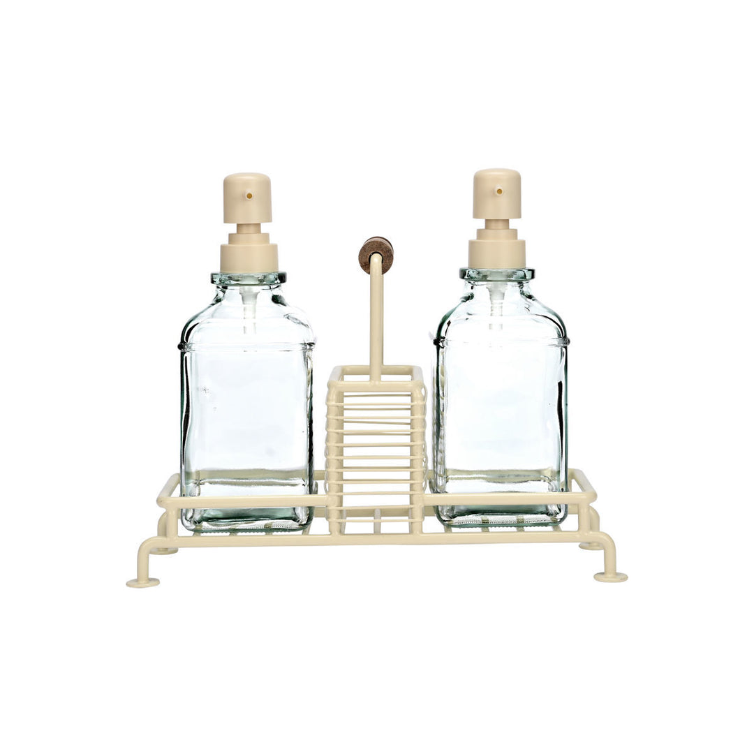 Δοχεία Υγρού Πιάτων Allure 2X300ml Με Μεταλλική Βάση Και Θήκη Για Σφουγγάρι Ivory Estia