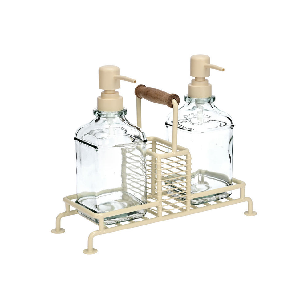 Δοχεία Υγρού Πιάτων Allure 2X300ml Με Μεταλλική Βάση Και Θήκη Για Σφουγγάρι Ivory Estia