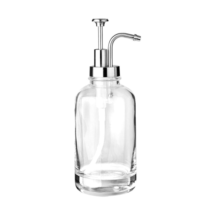 Γυάλινη αντλία σαπουνιού 500ml με στιβαρή βάση και μοντέρνο μεταλλικό μηχανισμό.