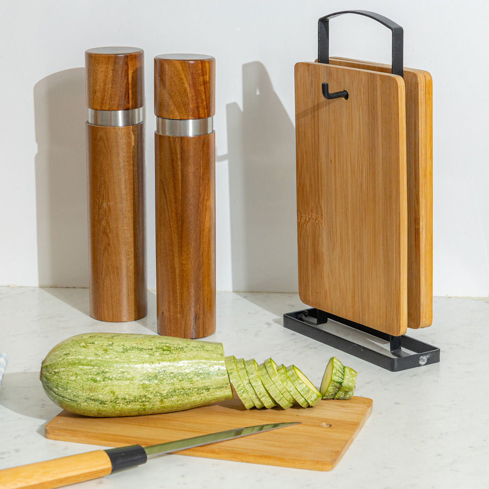 Ξύλα Κοπής Σετ 4τμχ Με Μεταλλική Βάση Bamboo Essentials Estia 14x6cm