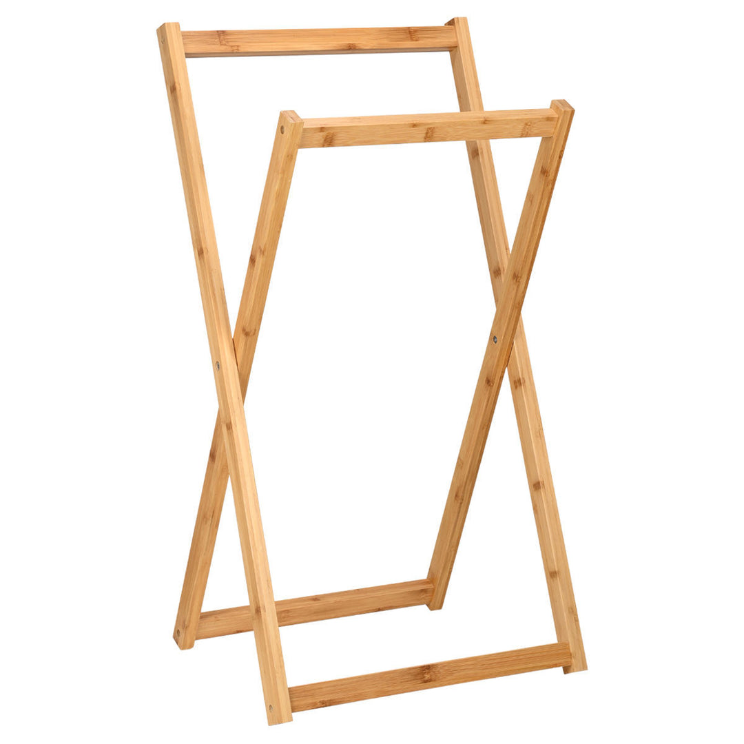 Απλή ξύλινη βάση bamboo με σταυρωτή κατασκευή, φωτογραφημένη σε λευκό φόντο, με καθαρές γραμμές και φυσικό χρώμα ξύλου.