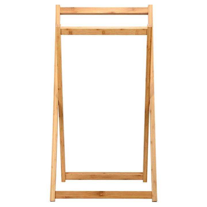 Απλή ξύλινη βάση bamboo με σταυρωτή κατασκευή, φωτογραφημένη σε λευκό φόντο, με καθαρές γραμμές και φυσικό χρώμα ξύλου.