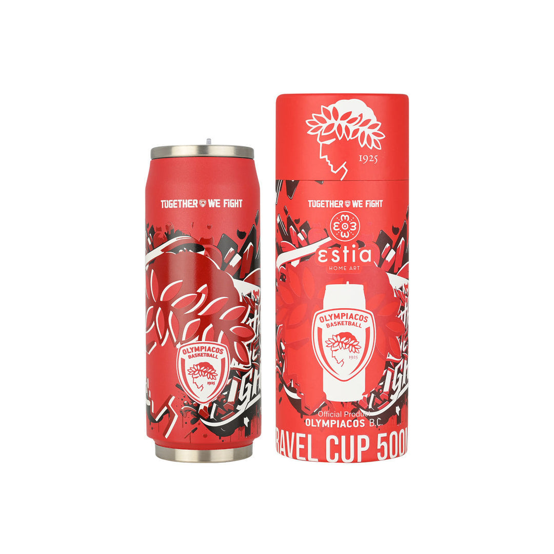 Estia Ποτήρι Θερμός Με Καλαμάκι 500ml Κόκκινο Ολυμπιακός Edition Together We Fight Travel Cup