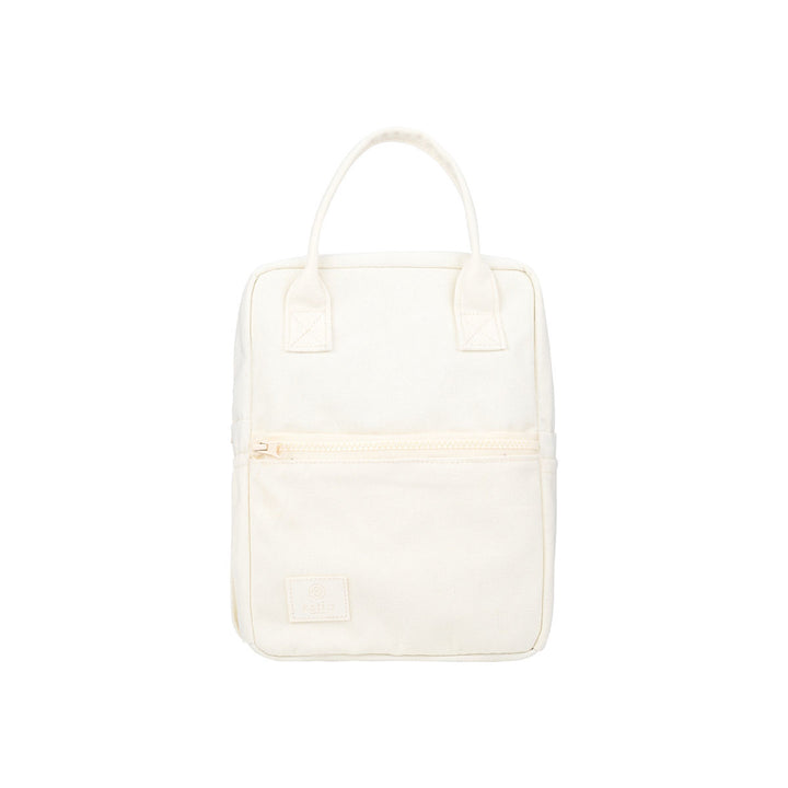 Λευκό ισοθερμικό lunch bag με μπροστινή τσέπη και διπλές χειρολαβές.