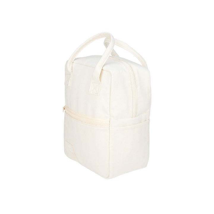 Λευκό ισοθερμικό lunch bag με φερμουάρ, πλαϊνή τσέπη και διπλές χειρολαβές.