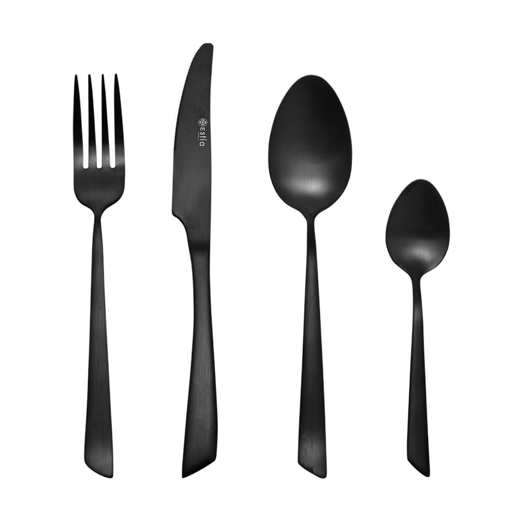 Σετ Μαχαιροπίρουνα Edge Black Ανοξείδωτο Ατσάλι Μαύρο Mat 24 Τεμαχίων Estia