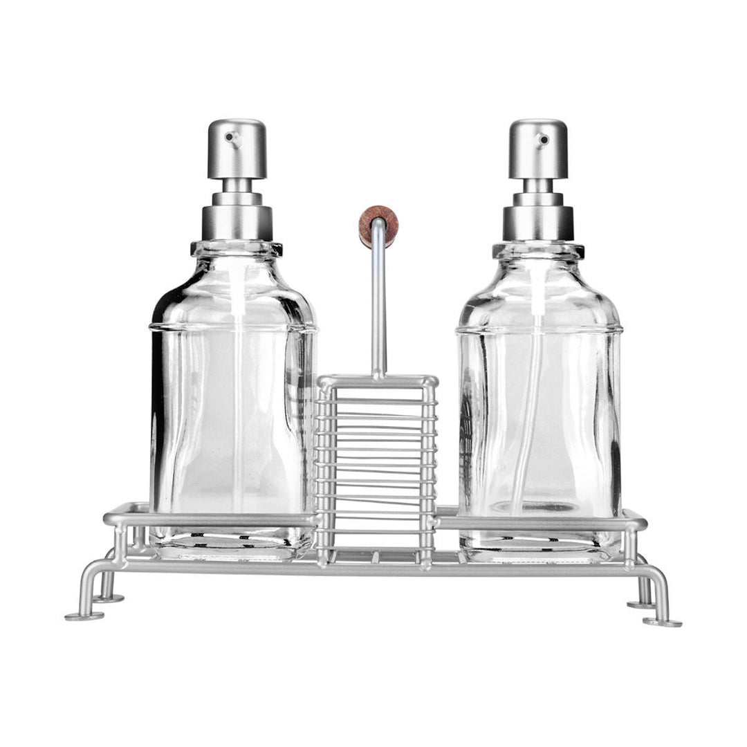 Δοχεία Υγρού Πιάτων Allure 2Χ300ml Με Μεταλλική Βάση Και Ασημί Θήκη Για Σφουγγάρι Estia