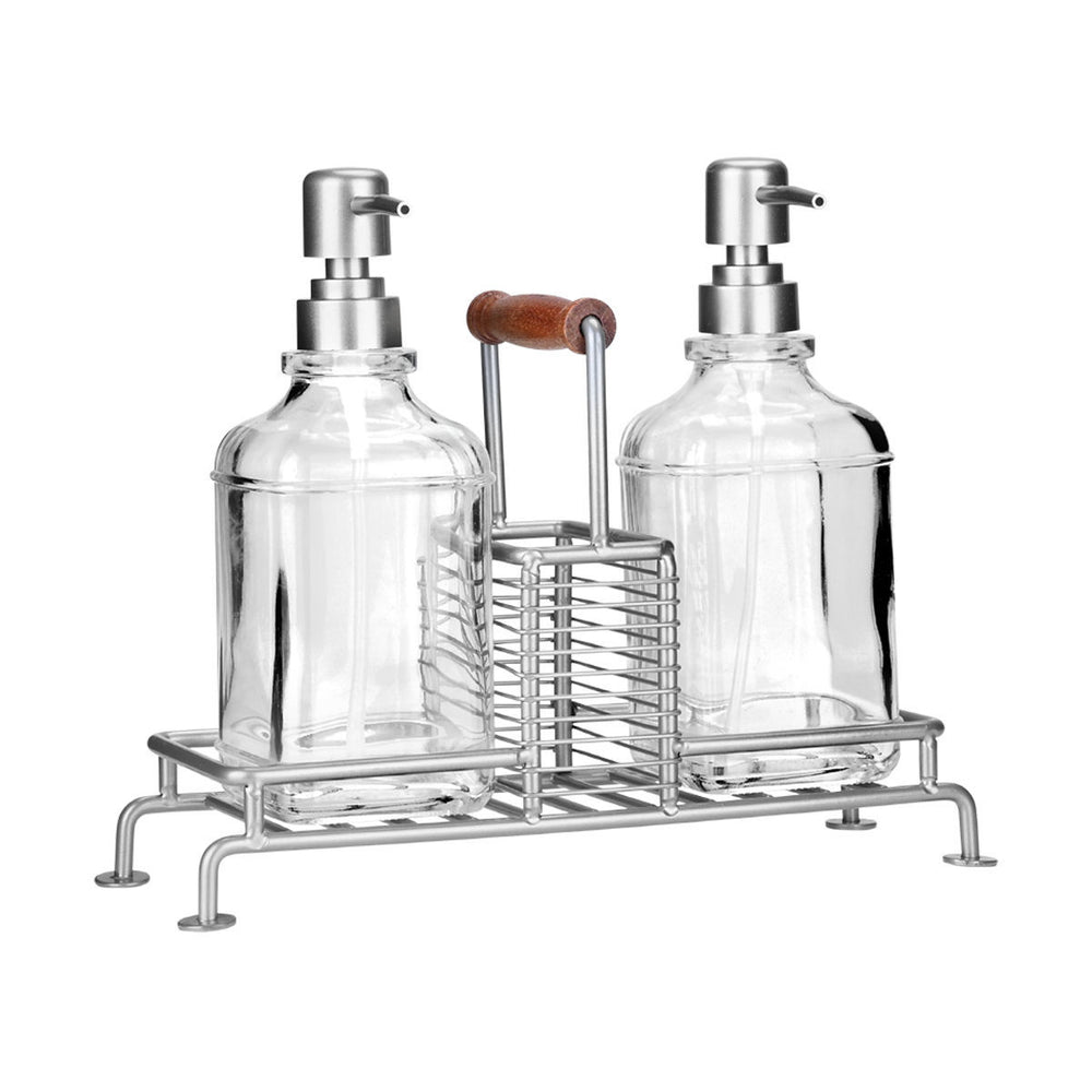 Δοχεία Υγρού Πιάτων Allure 2Χ300ml Με Μεταλλική Βάση Και Ασημί Θήκη Για Σφουγγάρι Estia