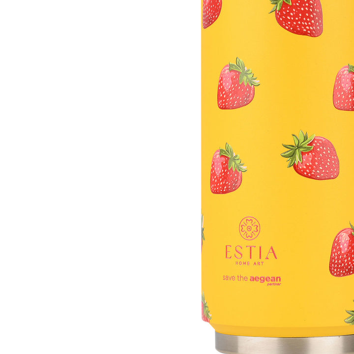 Estia Ποτήρι Θερμός Με Καλαμάκι Save The Aegean 500ml Πορτοκαλί Με Σχέδιο Φράουλες Berry Bright Travel Cup