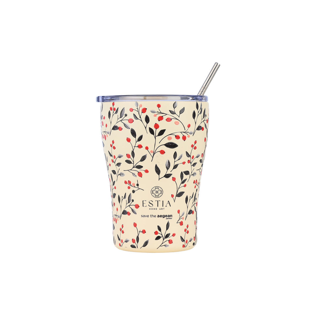 Estia Ποτήρι Θερμός Save The Aegean 350ml Εκρού Με Φλοράλ Σχέδιο Bloom Beige Coffee Mug