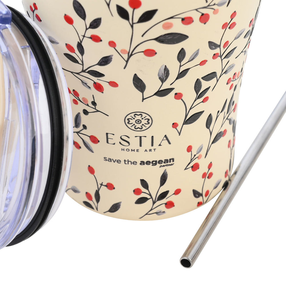 Estia Ποτήρι Θερμός Save The Aegean 350ml Εκρού Με Φλοράλ Σχέδιο Bloom Beige Coffee Mug