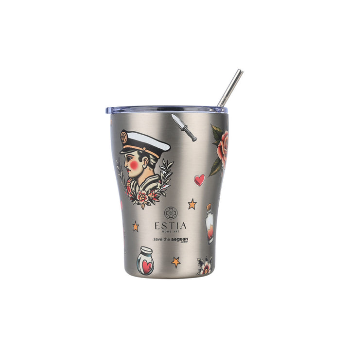 Estia Ποτήρι Θερμός  Save The Aegean 350ml Μεταλλικό Old School Ink Coffee Mug