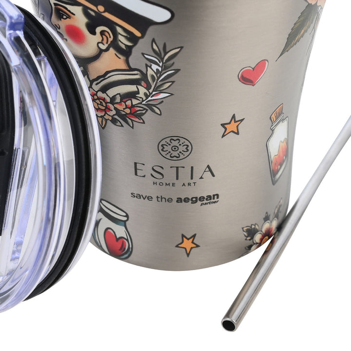 Estia Ποτήρι Θερμός  Save The Aegean 350ml Μεταλλικό Old School Ink Coffee Mug