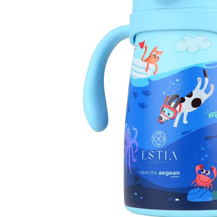 Estia Θερμός Παιδικό Με Λαβές Και Καλαμάκι 300ml Μπλε Ocean Play