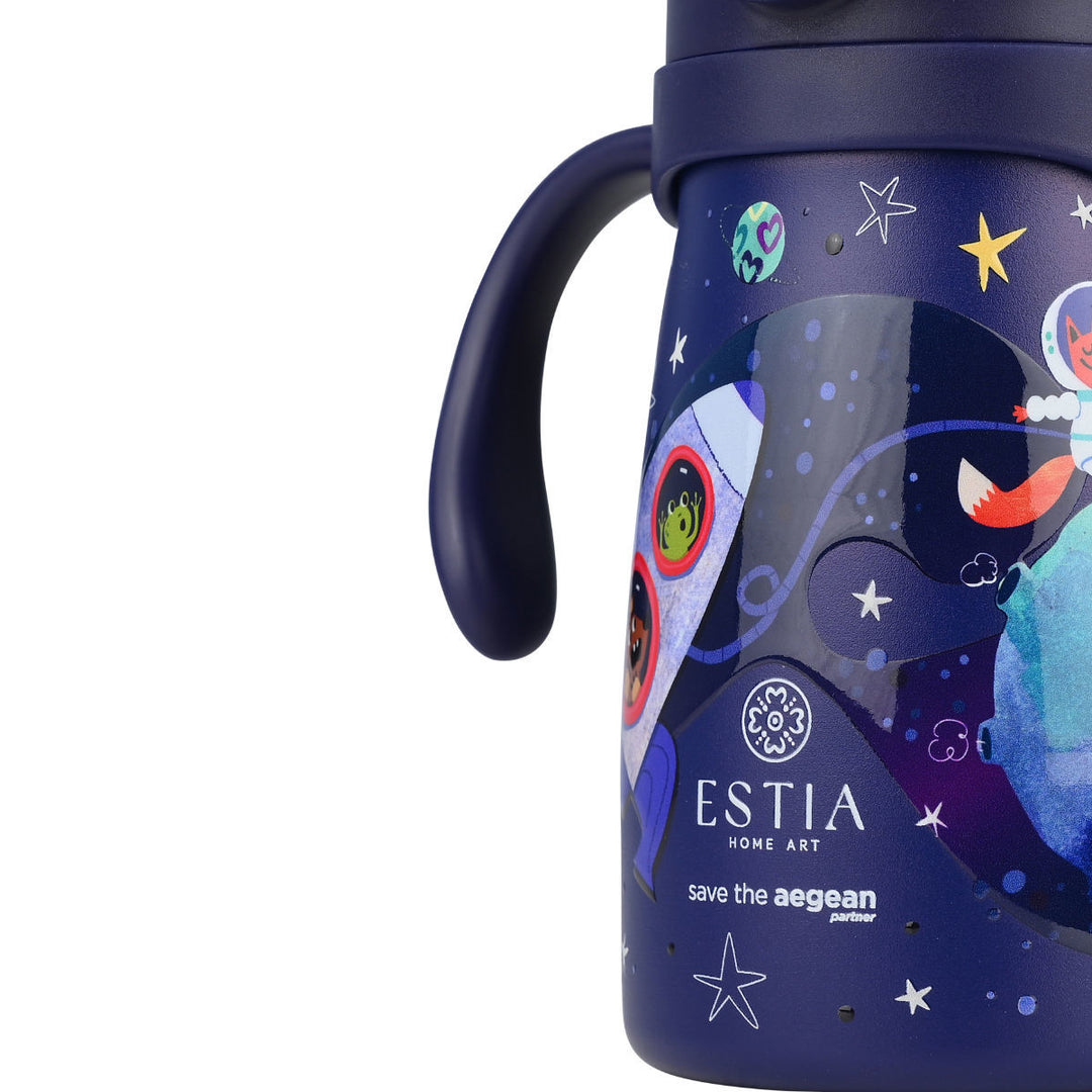 Estia Θερμός Παιδικό Με Λαβές Και Καλαμάκι 300ml Μπλε Σκούρο Με Πλανήτες Solar Jump