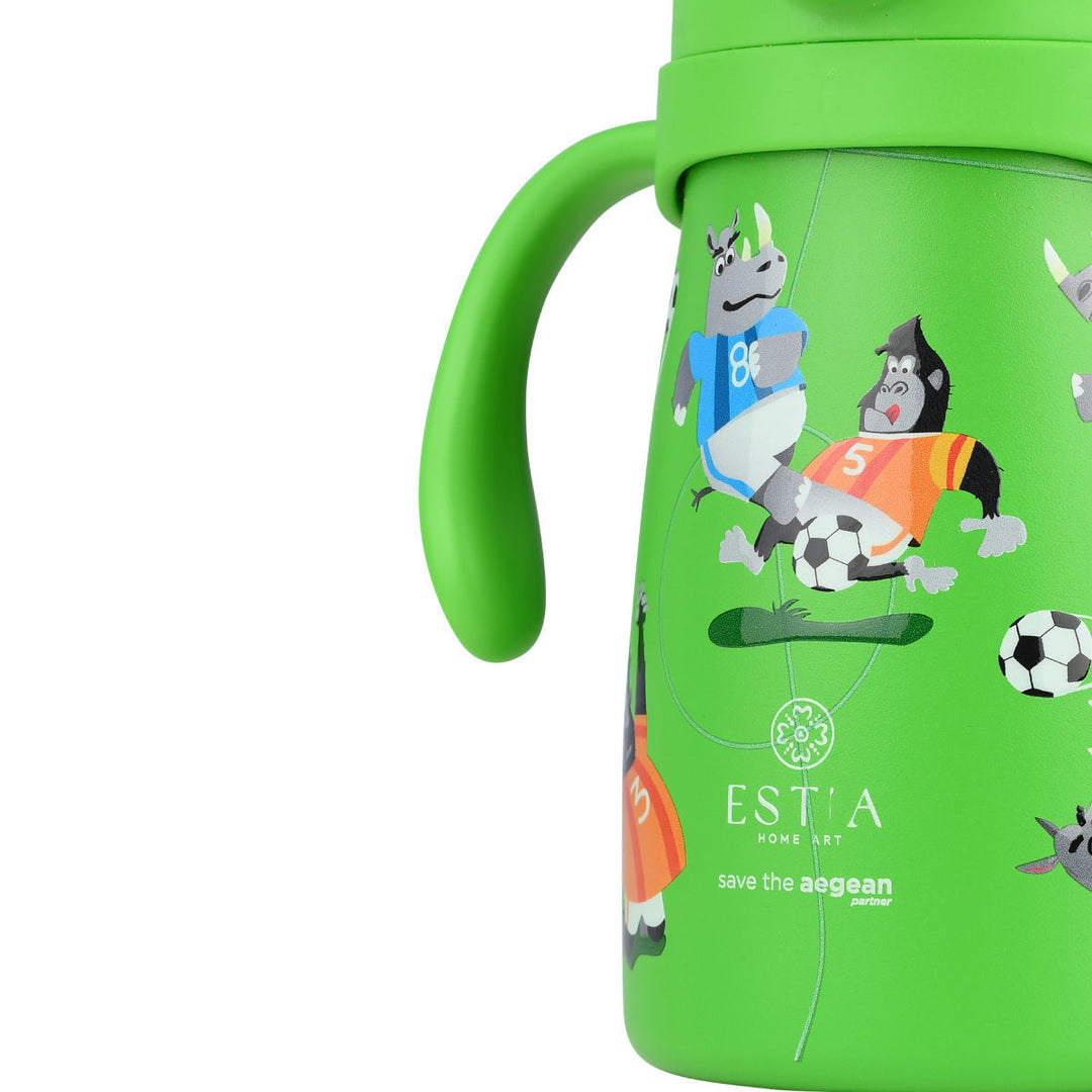 Estia Θερμός Παιδικό Με Λαβές Και Καλαμάκι 300ml Πράσινο Jungle Kick