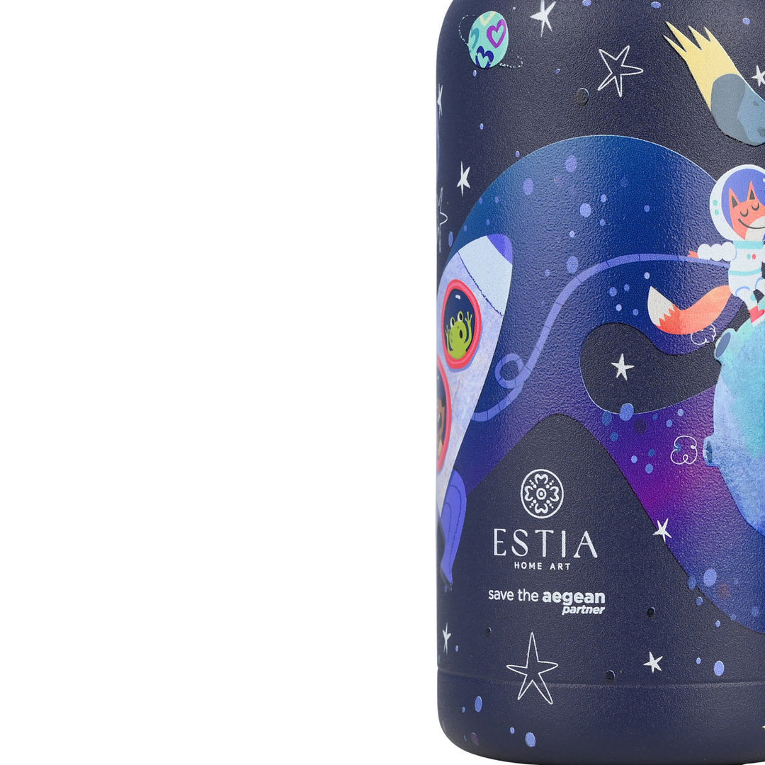 Estia Θερμός Παιδικό Με Καλαμάκι 350ml Μπλε Σκούρο Με Σχέδιο Διάστημα Solar Jump