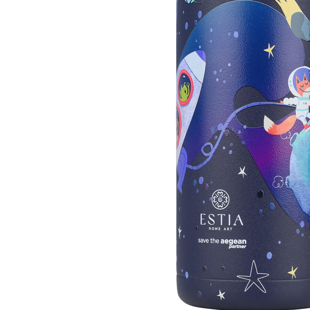 Estia Θερμός Παιδικό Με Καλαμάκι 500ml Μπλε Σκούρο Με Σχέδιο Διάστημα Solar Jump