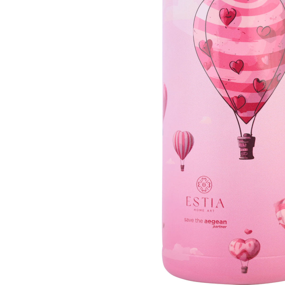 Estia Θερμός Παιδικό Με Καλαμάκι 500ml Ροζ Με Σχέδιο Αερόστατο Love Ascend