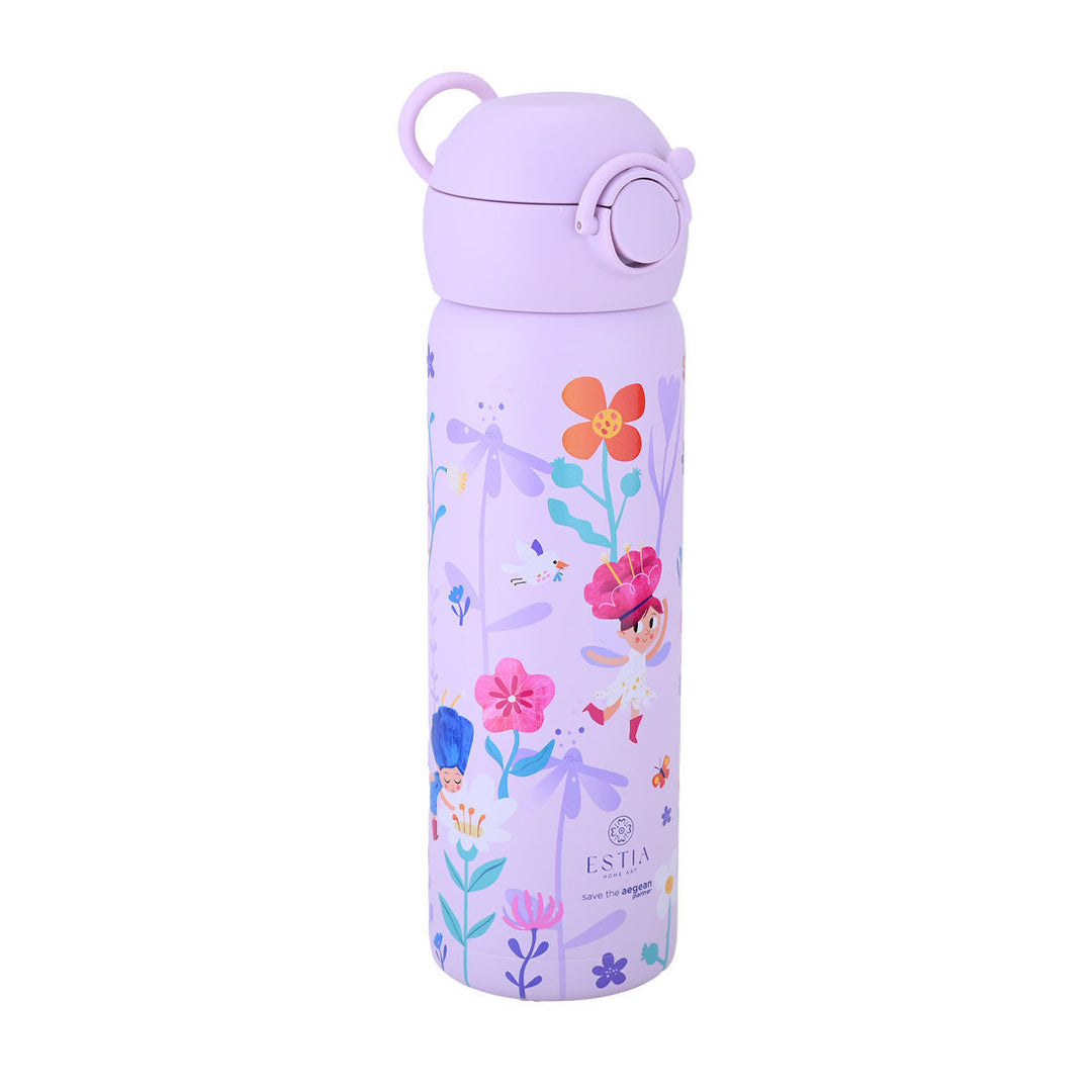 Estia Θερμός Παιδικό Με Λαβές Και Καλαμάκι 500ml Μωβ Fairy Tales