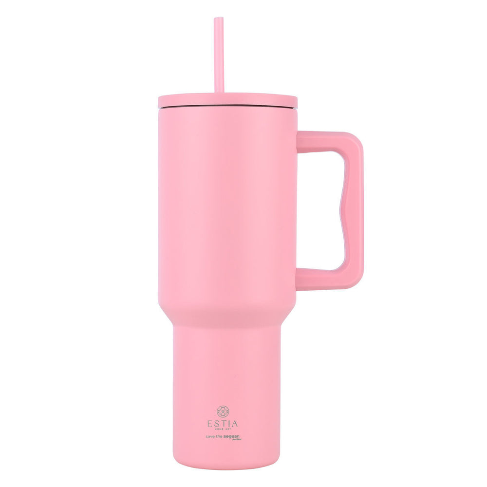 Estia Ποτήρι Θερμός Με Καλαμάκι & Χερούλι Save The Aegean Ροζ Blossom Rose Straw Tumbler